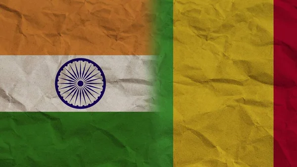 Mali Und Indien Flaggen Zusammen Zerknitterter Papiereffekt Hintergrund Illustration — Stockfoto