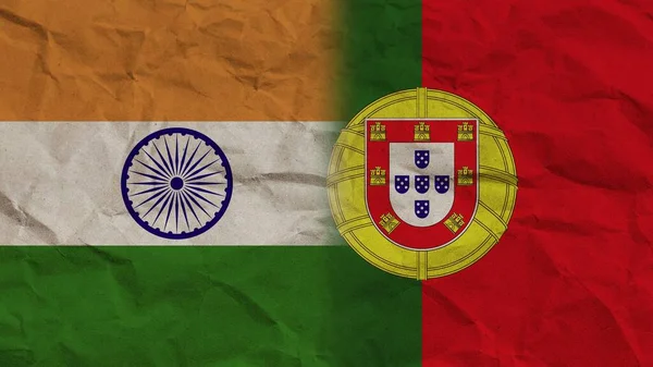 Bandeiras Portugal Índia Juntas Ilustração Fundo Efeito Papel Enrugado — Fotografia de Stock