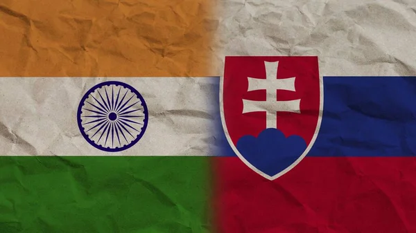 Slovakia India Flags Together Crumpled Paper Effect Background Illustration — Stock Photo, Image