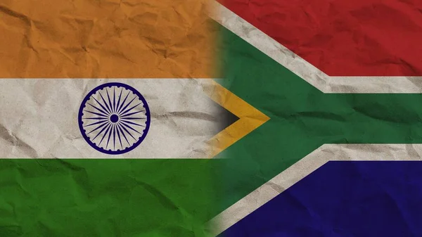 Флаги Южной Африки Индии Вместе Смятая Бумага Фон Иллюстрация — стоковое фото