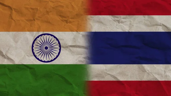 Thaiföld India Zászlók Együtt Gyűrött Papír Hatás Háttér Illusztráció — Stock Fotó