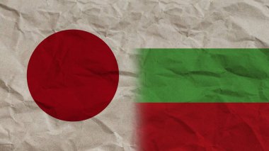 Bulgaristan ve Japonya 'nın Bayrakları Buruşmuş Kağıt Efekti Arkaplan 3B Görüntü