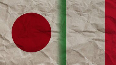 İtalya ve Japonya Bayrakları Birlikte, Buruşuk Kağıt Efekti Arkaplan 3B Görüntü