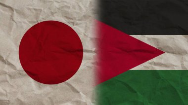 Ürdün ve Japonya Bayrakları, Buruşuk Kağıt Efekti Arkaplan 3D İllüstrasyon