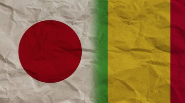 Mali ve Japonya Bayrakları Birlikte, Buruşuk Kağıt Efekti Arkaplan 3D İllüstrasyon