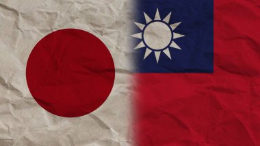 Tayvan ve Japonya Bayrakları Birlikte, Buruşuk Kağıt Efekti Arkaplan 3D İllüstrasyon