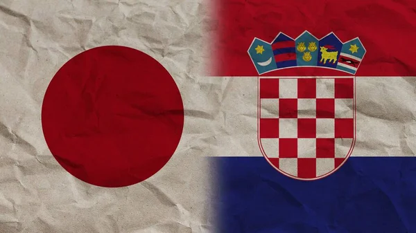 Horvátország Japán Zászlók Együtt Gyűrött Papír Hatás Háttér Illusztráció — Stock Fotó