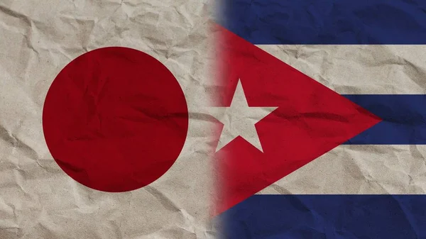 Κούβα Και Ιαπωνία Σημαίες Μαζί Τσαλακωμένο Φόντο Επίδραση Χαρτί Εικονογράφηση — Φωτογραφία Αρχείου