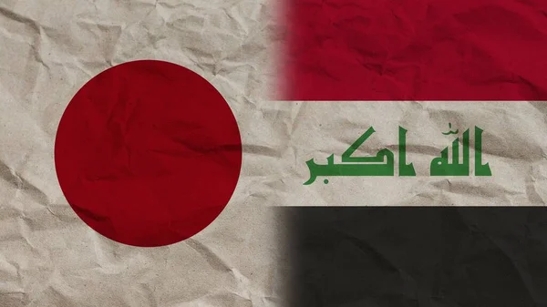 Irak Und Japan Flaggen Zusammen Zerknitterter Papiereffekt Hintergrund Illustration — Stockfoto