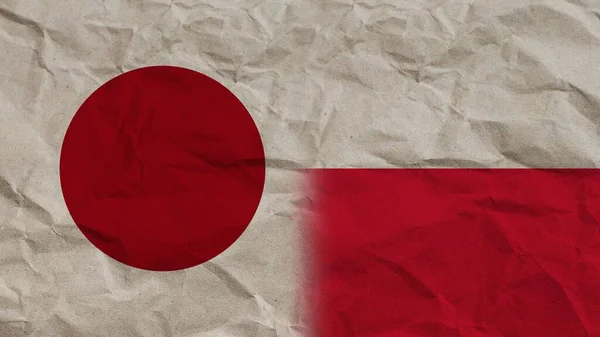 ポーランドと日本の旗が折り重なる紙効果背景3Dイラスト — ストック写真