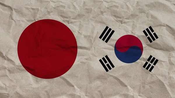 Bandeiras Coreia Sul Japão Juntas Ilustração Fundo Efeito Papel Enrugado — Fotografia de Stock