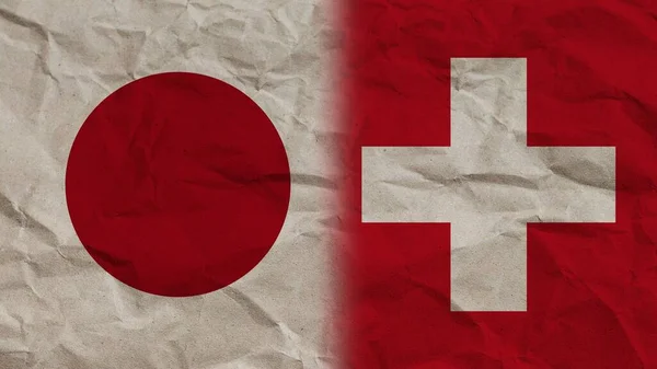 Swiss Japan Flags Together Crumpled Paper Effect Background Illustration — стокове фото