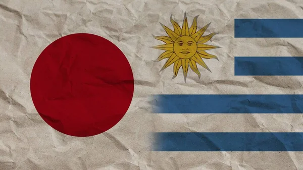 Uruguay Japan Vlaggen Samen Verfrommeld Papier Effect Achtergrond Illustratie — Stockfoto