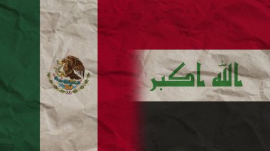 Irak ve Meksika Bayrakları Birlikte, Buruşuk Kağıt Efekti Arkaplan 3D Görüntü