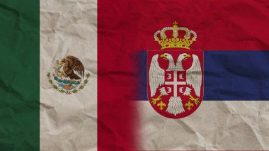 Sırbistan ve Meksika Bayrakları Birlikte, Kırışık Kağıt Efekti Arkaplan 3D Görüntü