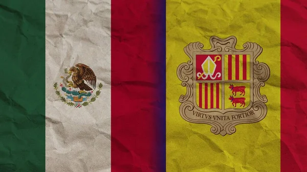Andora Meksyk Flagi Razem Zgnieciony Efekt Papieru Tło Ilustracja — Zdjęcie stockowe