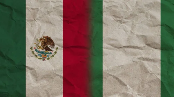 Nijerya Meksika Bayrakları Birlikte Buruşuk Kağıt Efekti Arkaplan Görüntü — Stok fotoğraf