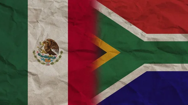 Dél Afrika Mexikó Zászlók Együtt Gyűrött Papír Hatás Háttér Illusztráció — Stock Fotó