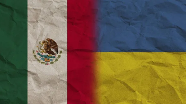 Ukraine Mexico Flags Together Crumpled Paper Effect Background Illustration — 图库照片