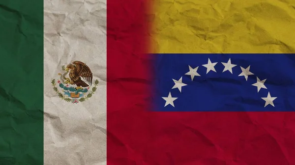 Venezuela Mexikó Zászlók Együtt Gyűrött Papír Hatás Háttér Illusztráció — Stock Fotó