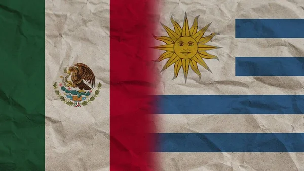 Uruguay Mexico Vlaggen Samen Verfrommeld Papier Effect Achtergrond Illustratie — Stockfoto