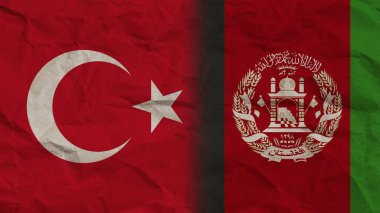 Afganistan ve Türkiye Birlikte Bayraklar, Buruşuk Kağıt Efekti Arkaplan 3D İllüstrasyon