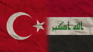 Irak ve Türkiye Bayraklarını Birleştirdi, Buruşuk Kağıt Efekti Arkaplan 3D Görüntü