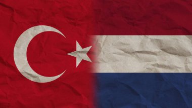 Hollanda ve Türkiye Bayrakları Birlikte, Buruşuk Kağıt Efekti 3B Görüntü