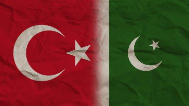 Pakistan ve Türkiye Birlikte Bayraklar, Buruşuk Kağıt Efekti Arkaplan 3D Görüntü