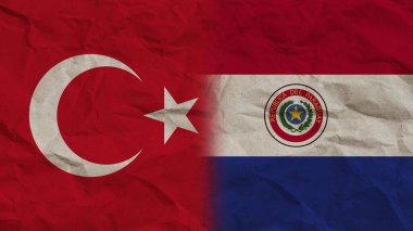 Paraguay ve Türkiye Bayrakları Birlikte, Buruşuk Kağıt Efekti 3B Görüntü