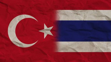 Tayland ve Türkiye Bayrakları Birlikte, Buruşuk Kağıt Efekti Arkaplan 3D Görüntü