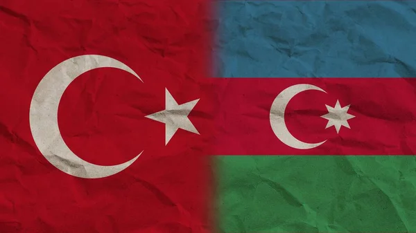 Azerbaycan Türkiye Bayrakları Birlikte Buruşmuş Kağıt Efekti Görüntü — Stok fotoğraf