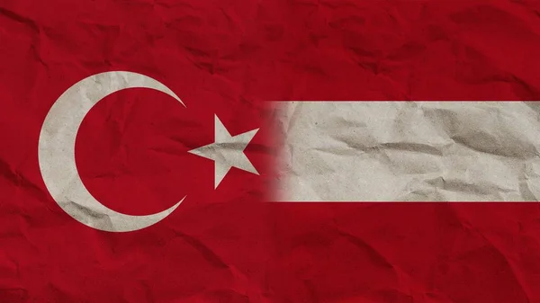 Austria Turchia Bandiere Insieme Carta Stropicciata Effetto Sfondo Illustrazione — Foto Stock