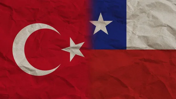 Banderas Chile Turquía Juntas Fondo Efecto Papel Arrugado Ilustración — Foto de Stock