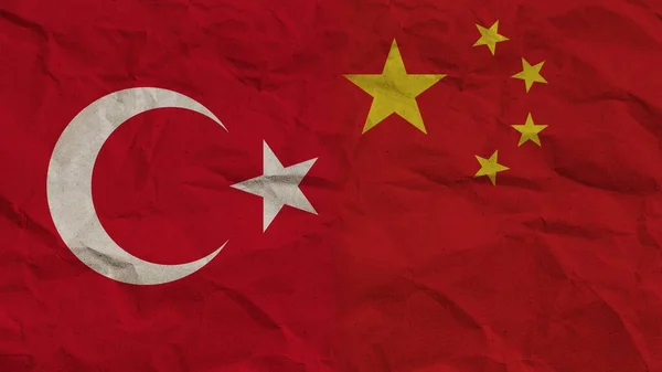 Bandeiras China Turquia Juntas Ilustração Fundo Efeito Papel Enrugado — Fotografia de Stock