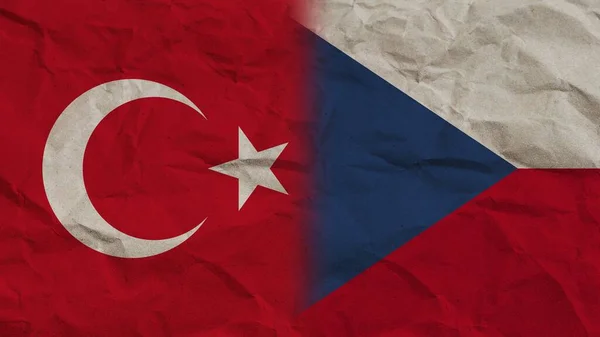 Banderas República Checa Turquía Juntas Fondo Efecto Papel Arrugado Ilustración — Foto de Stock