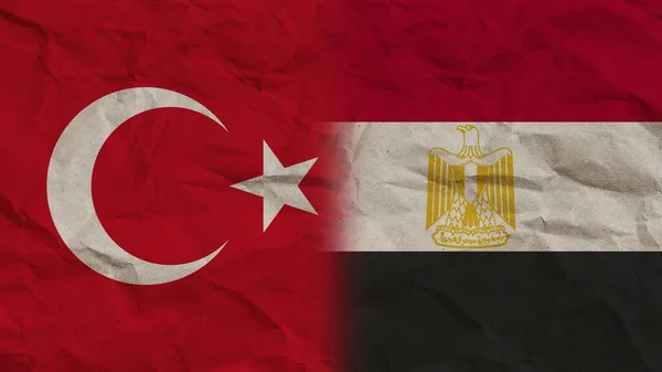 Egypt and Turkey Flags Together, Crumpled Paper Effect Background 3D Illustration
