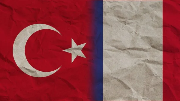 Francia Turchia Bandiere Insieme Carta Stropicciata Effetto Sfondo Illustrazione — Foto Stock