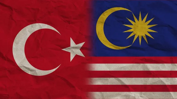Μαλαισία Και Τουρκία Σηματοδοτεί Μαζί Συντριμμένο Φόντο Επίδραση Χαρτί Εικονογράφηση — Φωτογραφία Αρχείου