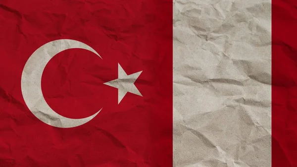 Perù Turchia Bandiere Insieme Carta Stropicciata Effetto Sfondo Illustrazione — Foto Stock