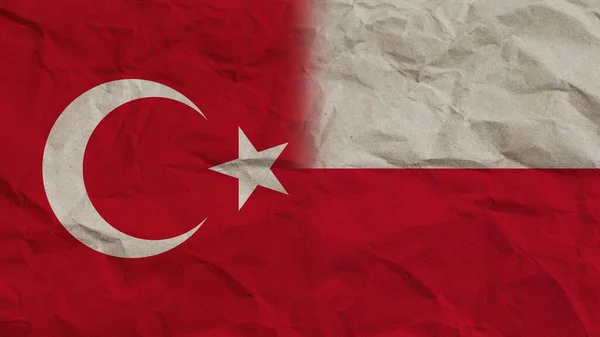 Lengyelország Törökország Zászlók Együtt Gyűrött Papír Hatás Háttér Illusztráció — Stock Fotó