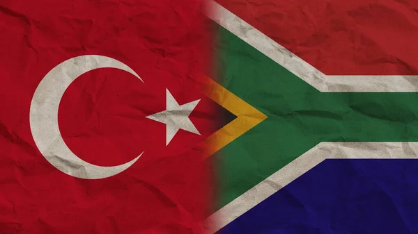 Sydafrika Och Turkiet Flaggor Tillsammans Skrynkliga Papper Effect Bakgrund Illustration — Stockfoto