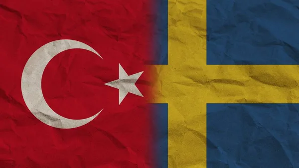 Швеция Турция Вместе Флаги Смятая Бумага Фон Иллюстрация — стоковое фото