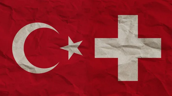 Suiza Turquía Banderas Juntas Fondo Efecto Papel Arrugado Ilustración —  Fotos de Stock