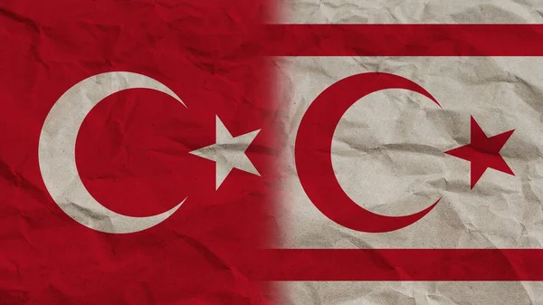 Noord Cyprus Turkije Samen Vlaggen Verkleind Papiereffect Achtergrond Illustratie — Stockfoto