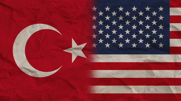 Amerika Birleşik Devletleri Türkiye Bayrakları Birlikte Buruşuk Kağıt Efekti Arkaplan — Stok fotoğraf