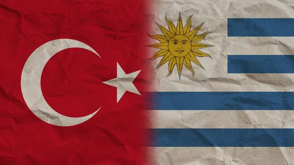 Uruguay Turkije Vlaggen Samen Verfrommeld Papier Effect Achtergrond Illustratie — Stockfoto