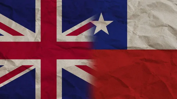 Chile Reino Unido Banderas Juntas Fondo Efecto Papel Arrugado Ilustración — Foto de Stock