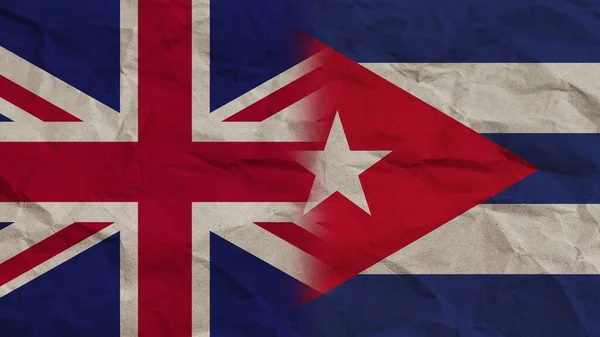 Κούβα Και Ηνωμένο Βασίλειο Σημαίες Μαζί Τσαλακωμένο Φόντο Επίδραση Χαρτί — Φωτογραφία Αρχείου