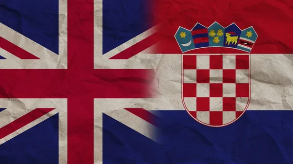 Croatia United Kingdom Flags Together Crumpled Paper Effect Background Illustration — 스톡 사진